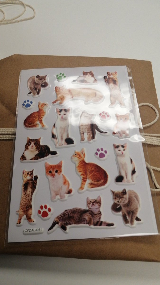Cat stickers!! I am glad I am alone in the break room so my workmates don't have to hear me yell "fuck yeah cat stickers!!!"And another layer to unwrap. This is so exciting!!