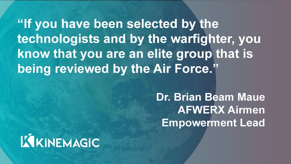 kinemagic's tweet photo. Last month, #Kinemagic was one of 1,500 companies competing in the @AFWERX Challenge. We’ve made it to the top 92! Honored to be a part of this elite group being reviewed by the United States Air Force.

#VirtualTeams #VR #DigitalTwins https://t.co/jdiRN3cQxC
