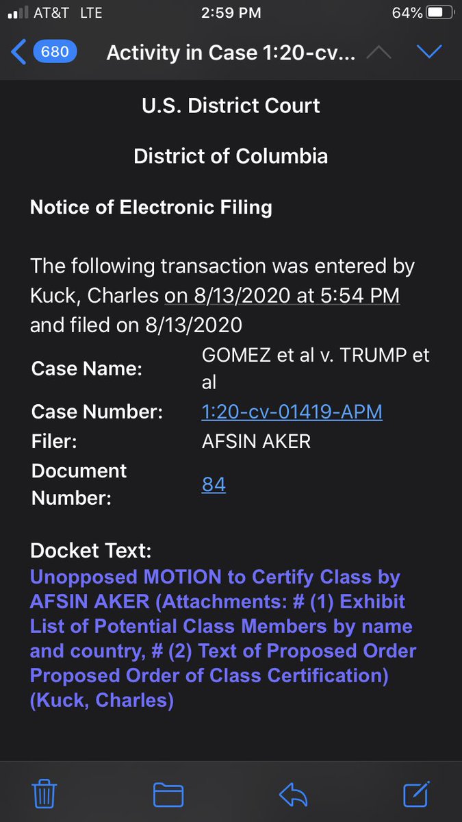 curtismorrison's tweet photo. #DV2020/PP10052 news:
#AkervTrump attorneys just filed petition for class certification for DV-expireds, sub-class Gomez left behind. If granted, expired DVs will have path to relief too. Gratitude to @ckuck @gsiskind @phillipkuck for picking up dropped ball, running with it. 🙏 https://t.co/pSSUwyDJqM