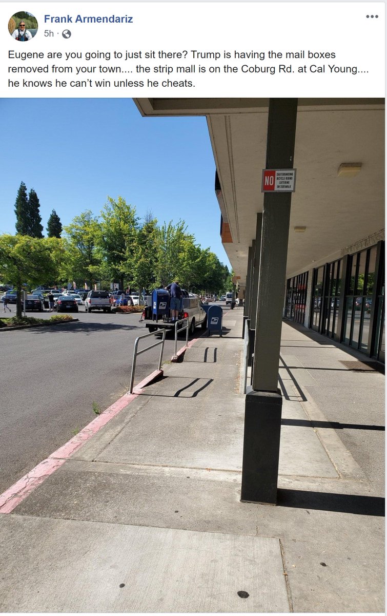 The USPS is literally backing up trucks to mailboxes and taking them away. Here are photos of mailboxes being “decommissioned” in SE Portland and Eugene, Ore. Check out how many are already on the trucks! But today's news is probably going to be about "golden showers" instead.