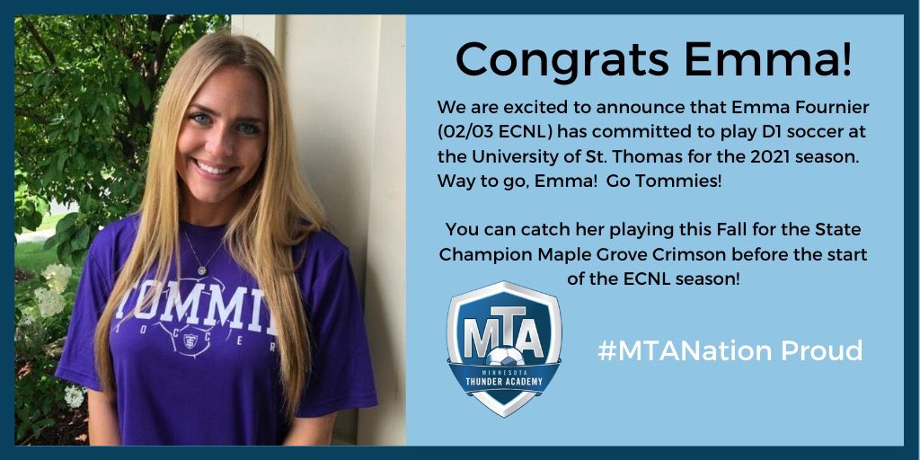 CONGRATS to Emma Fournier of the 02/03 ECNL team on your commitment to St. Thomas!