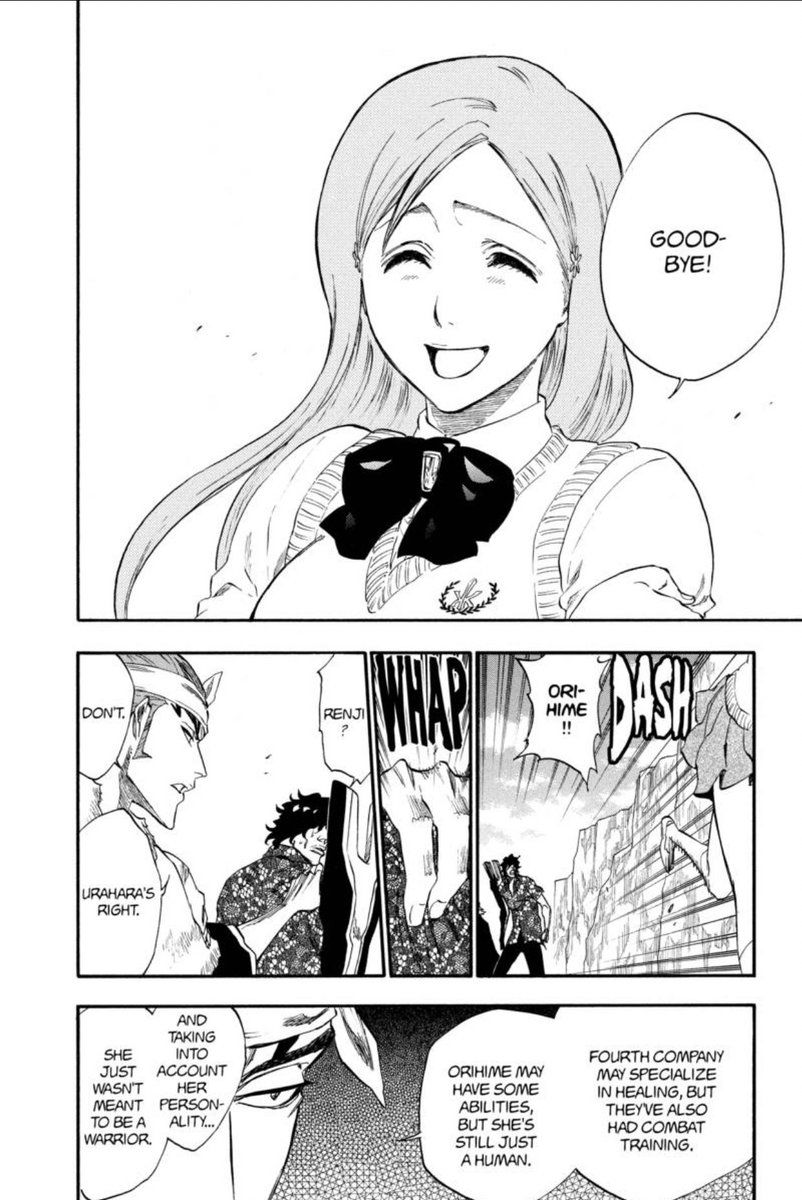 Orihime Inoue cannot bear to see others hurt. Even her enemies. Even those who seem to take pleasure in hurting her! That is the depth of her deeply rooted pacifism. It’s also one of the many reasons the perceptive Kisuke Urahara tried to steer her away from combat training.