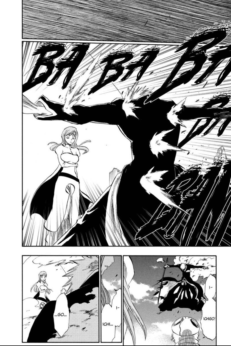 Think about it for a minute. In their first two encounters, Ichigo fought Grimmjow alone and suffered defeat. In the third, he has dear friends to protect and has his best showing yet in this fight with the 6th Espada. It isn’t until he moves to keep Orihime from getting hurt