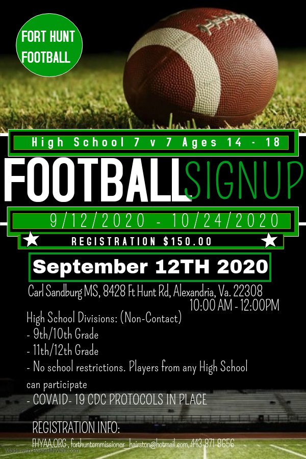 I'm proud to announce that Fort Hunt will organize a high school 7 vs 7 league this fall! We are very excited to see all the high school players in the DMV. This will be open to any high school players regardless of school.