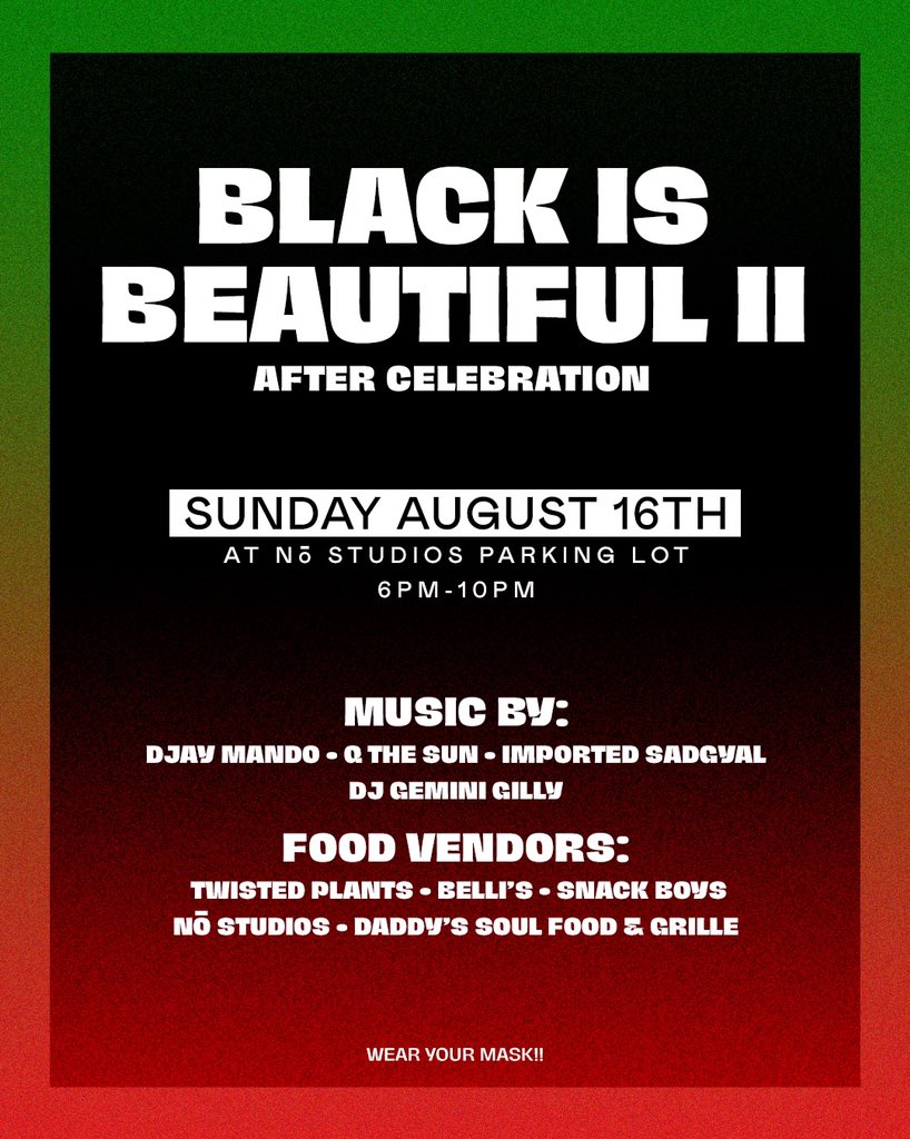 official after celebration for Black Is Beautiful Volume II live and direct from <a href="/nostudiosmke/">Nō Studios</a> parking lot. 

all my favorite dj’s + food vendors in the city, mask up + distance pls...woo fun time ok ok !!