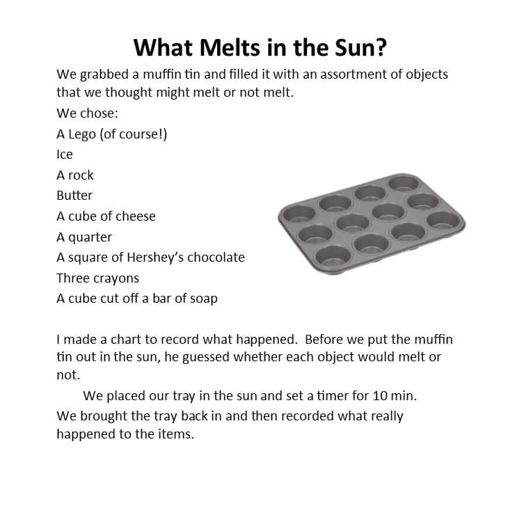 U46EarlyLearner's tweet image. What melts in the sun? Let your little one pick items to experiment with. #natureplay #simplescience