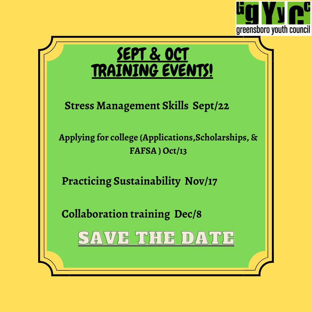 GSOYouthCouncil's tweet photo. Check out our training list for the months of Sept &amp; Oct!! We hope you can attend!
If you have any questions please make sure to Message us😀 https://t.co/o2i2Tn2eTG