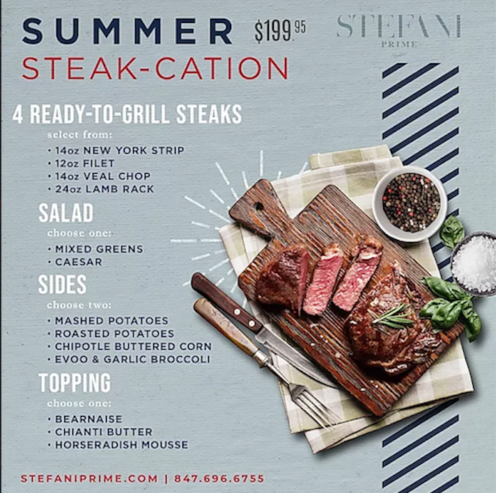 StefaniPrime's tweet photo. Forks up, grills on, your #SteakCation awaits! No booking required, just a quick call to place your order for 4 ready-to-grill steaks with your choice of topping, salad, & 2 sides! Who's ready for a mini getaway this weekend? ๐ฅฉ๐ 847.696.6755 | https://t.co/PdqmEwOA7w https://t.co/17Jgm8nTYP