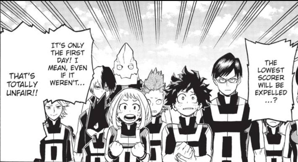 Chapter 6!!! I think it's telling that OCHAKO is the one who says this. The only other character (besides Deku) that looks anywhere near as nervous about it is Kiri. Which we know he's got issues about his quirk being "plain" so this adds to the idea I mentioned in chapter 3