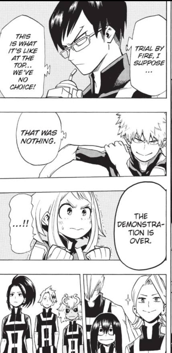 Chapter 6!!! I think it's telling that OCHAKO is the one who says this. The only other character (besides Deku) that looks anywhere near as nervous about it is Kiri. Which we know he's got issues about his quirk being "plain" so this adds to the idea I mentioned in chapter 3