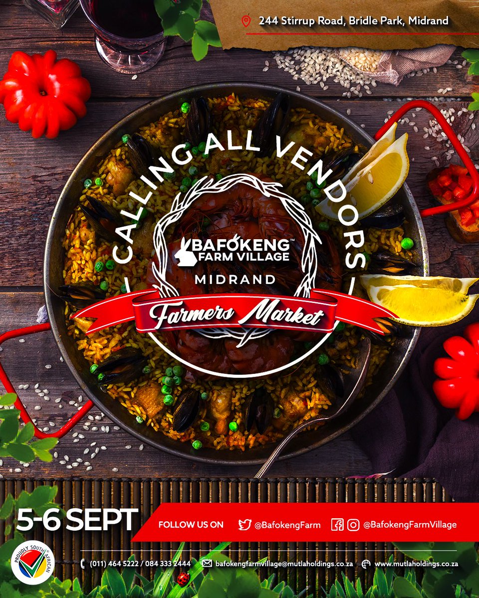 BafokengAuto's tweet photo. Do you have Products, Food or Clothing that would be a great part of the Midrand Farmers Market? Then we have a Stall for you. Follow the link below to send us a short video product description.
https://t.co/uBx6Qhqtls https://t.co/wduTvrJWD2