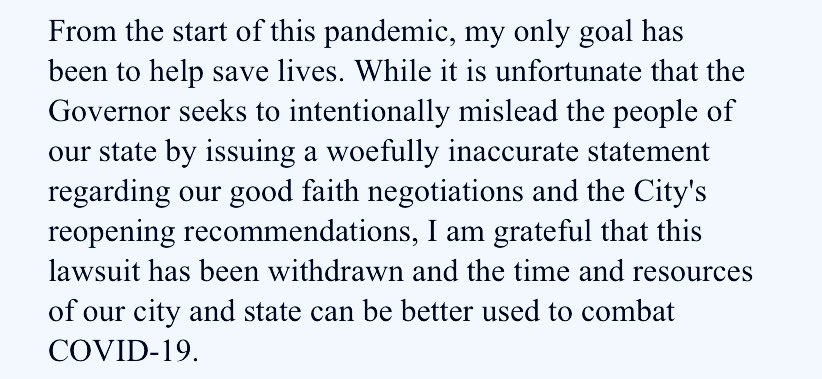 Atlanta Mayor @KeishaBottoms full statement on the Georgia Governor’s withdrawal of the frivolous #COVID19 lawsuit.