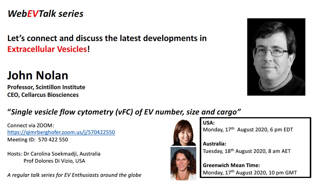 WebEVTalk's tweet photo. It's our pleasure to welcome John Nolan to educate us on how to characterise #SingleVesicles using #FlowCytometry👩‍⚕️👨‍⚕️

USA:
Monday, 17th August 2020, 6 pm EDT / 10 pm GMT
Australia:
Tuesday, 18th August 2020, 8 am AET

ZOOM Meeting ID:  570 422 550

@doldivizio @soekmadji https://t.co/SziJgZmm7S