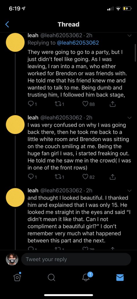 jonleftflipflop's tweet image. #BrendonUrieSpeakUp this is a thread of someone who was assulted at 15 by brendon urie. she has been silenced and her account is gone.
