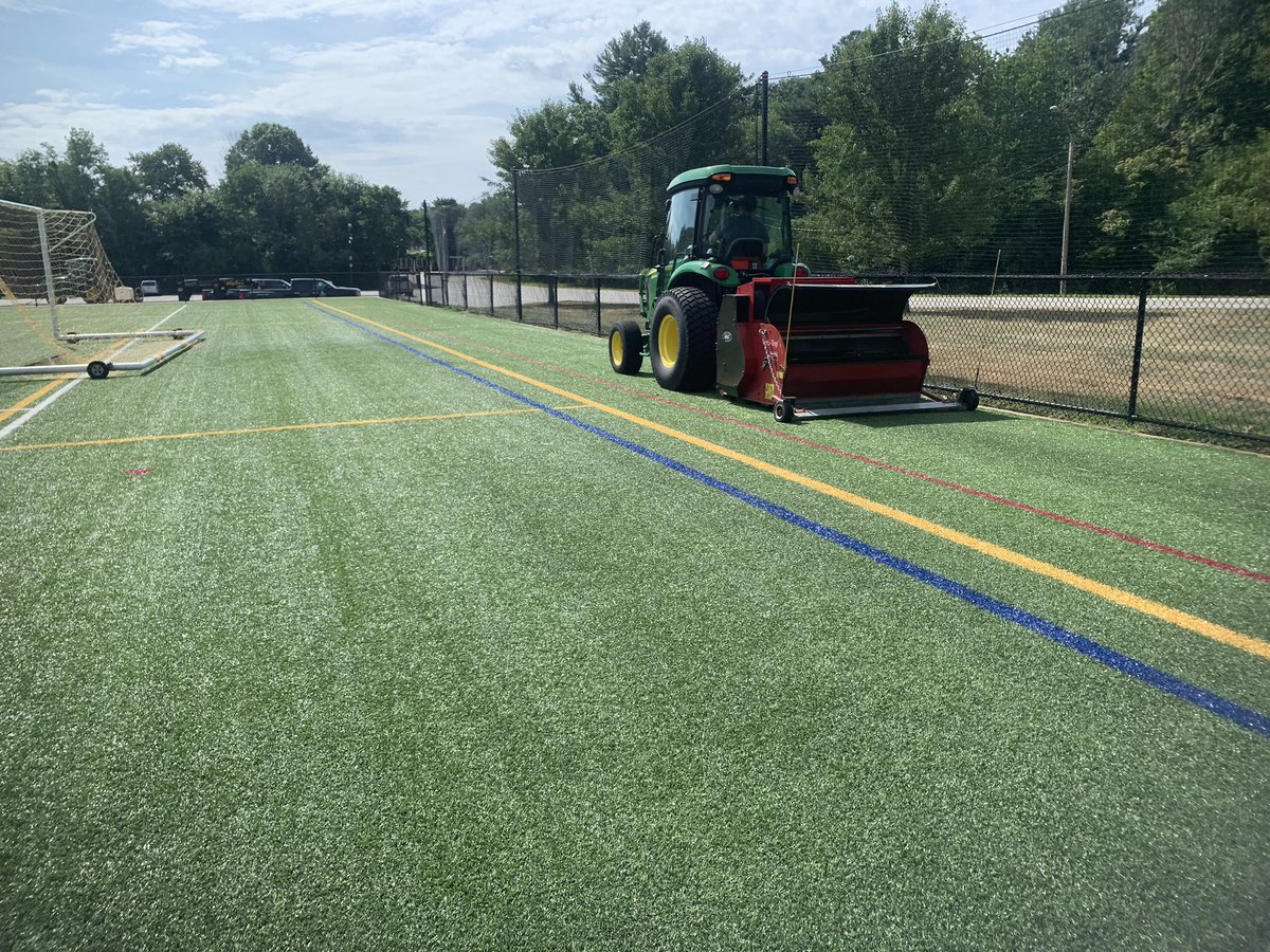 BPolimer's tweet photo. Thanks to #shewsburylandscapes for the deep cleaning our Field 1. @Redexim makes a great unit. Stadium field will be done in mid September. #sportsturf #syntheticmaintenance https://t.co/kpk4axSl7M