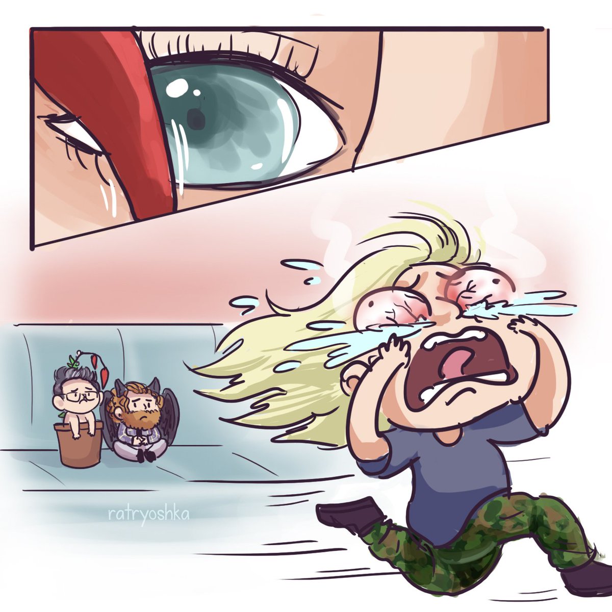 Ratryoshka's tweet photo. And the epilogue, suggested by @artbybiyan bc chili pepper burnsies the eyesies
#mythical #rhettandlink #gmm #chili #chiliplant #wingeddog #plottwist https://t.co/sKXHuIYZeb