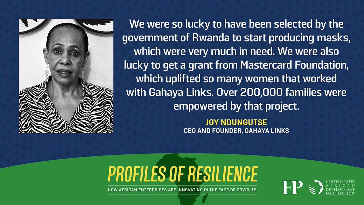 Joy Ndungutse of <a href="/GahayaLinks/">Gahaya Links</a> joined <a href="/USADF/">U.S. African Development Foundation</a> and FP for a Virtual Dialogue where she spoke on the importance of providing women with opportunities to financially support themselves and their families:
buff.ly/32teYqg
#FPProfilesOfResilience