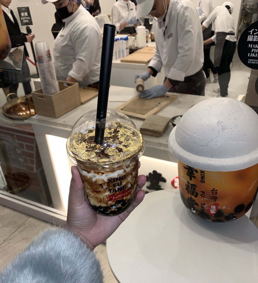 (Got bullied into getting a brown sugar boba I know Ima failure)Xing Fu Tang - gold foil brown sugar latte and boba. Boba is made from scratch in front window!! Def more expensive but so perfect and in a really fun area.