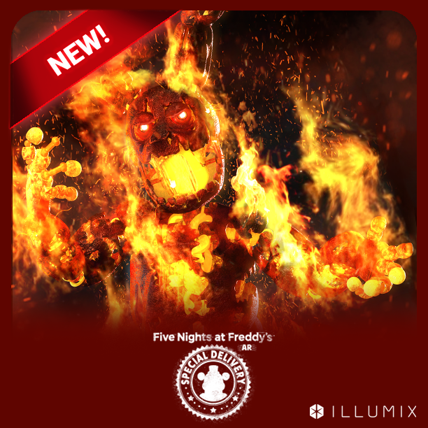 FNAFAROfficial's tweet photo. 📣 And the final Sizzling Summer animatronic is...*drumroll please*...Flaming Springtrap! 

😱🔥As promised, he is most definitely on fire...do you dare brave the flames?

#FNAF #FNAFAR #SpecialDelivery #Illumix #AR #FlamingSpringtrap #Springtrap #fire #onfire #3d #art #doyoudare https://t.co/vWomsPn0Wa