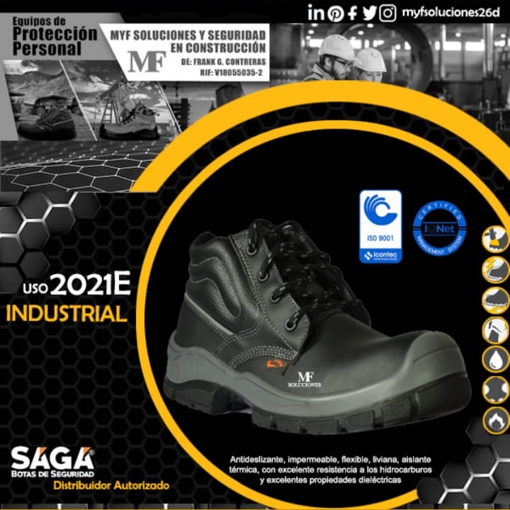 MyfSoluciones26's tweet photo. #myfsoluciones26d La #Botasaga #Modelo2021E de Uso #Industrial Posee puntera de composite resistente al impacto y a la compresión. Con suela #Bidensidad elaborada en PU-PU, inyectada directamente al corte, bicolor (negro y gris o negra y marrón), antideslizante, impermeable https://t.co/sie3vX5det