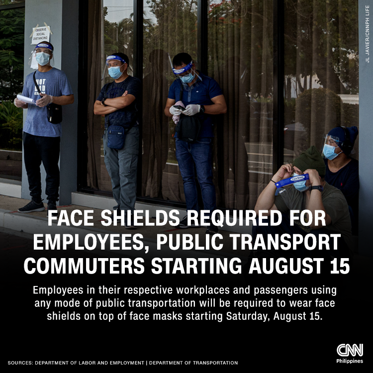 newswatchplusph's tweet photo. Heads up, employees and public transport commuters! Wearing of face shield on top of your mask will be required starting tomorrow.

Remember: COVID-19 is spread through droplets when infected individuals cough or sneeze 🤧 https://t.co/EfhnEU7dcN