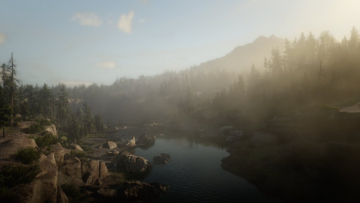  #RDR2Photomode  #RDR2  #RDR2Online  #RedDeadOnline  #RedDeadRedemption2  #PS4share First three are originals, with the fourth one to make it a bit cool and give it the dawn effects (or something). Still, happy with the result. I like less fog definitely.