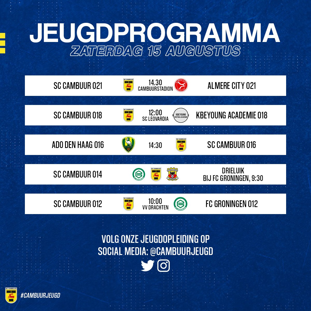 🏟️ Het is tijd voor de eerste Matchday van het seizoen!

🎉 Alle teams komen morgen in actie

#CambuurJeugd