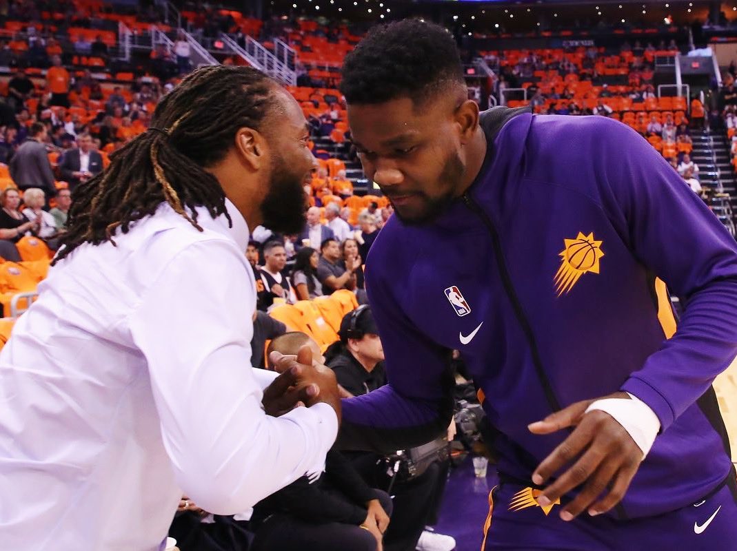 LarryFitzgerald's tweet photo. Not the outcome our city was hoping for tonight, but it’s been truly special watching this @Suns team go to work over these last eight games...something special brewing here in the Valley

Hopefully we can bring some of that same magic to the gridiron 🙏🏾 #GoSuns #GoCards https://t.co/gzXpceKgOA