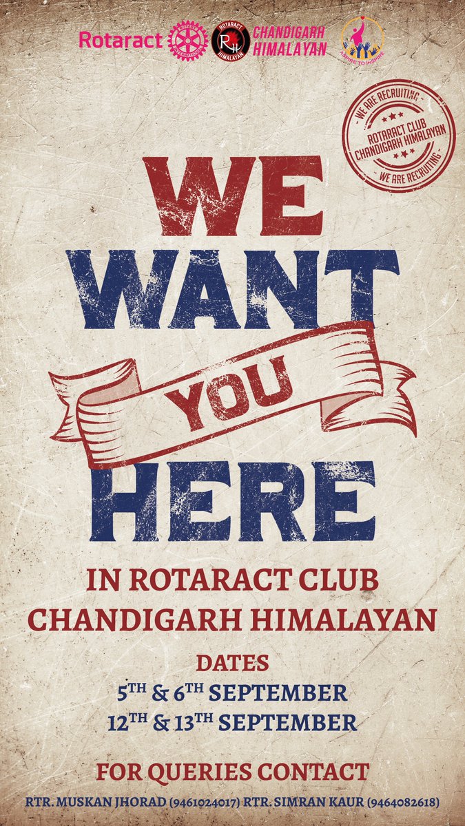 rcch3080's tweet photo. We Are Recruiting!
#RotaractHimalayan #AspireToInspire #HimalayanDilSe #HimalayansAtWork #rotaract3080 https://t.co/z7bRWERRli