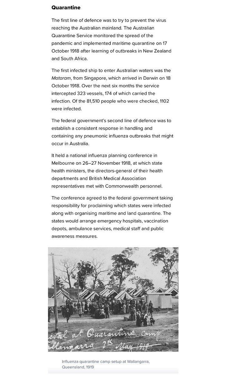 7. The CW Quarantine Service looked after us in the Spanish Flu pandemic on sea and on our land. Somehow the Federal Government turned its back on its duty and left us exposed and defenceless in  #coronavirusworld. Thanks to  @Qldaah for this link  https://www.nma.gov.au/defining-moments/resources/influenza-pandemic