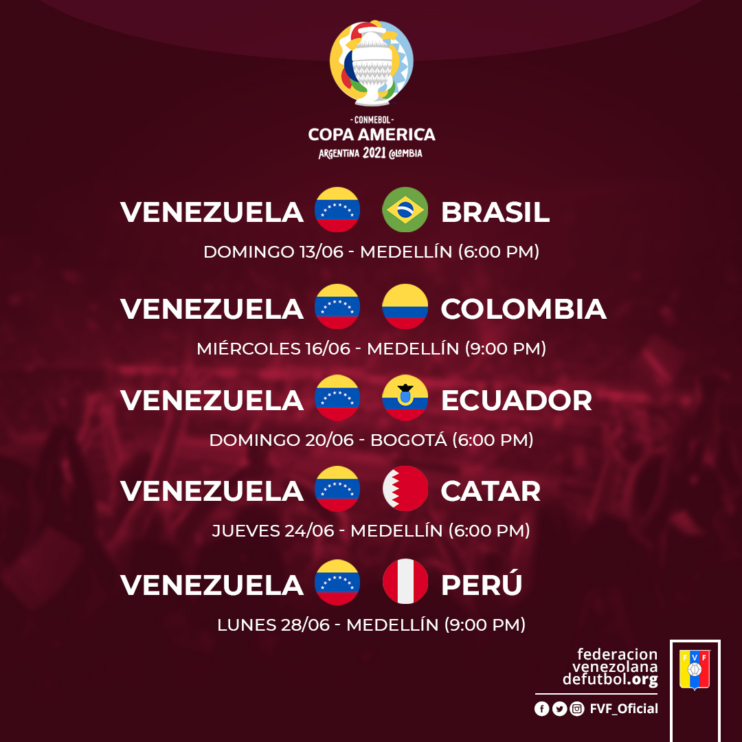 Calendario de Venezuela para Copa América 2021