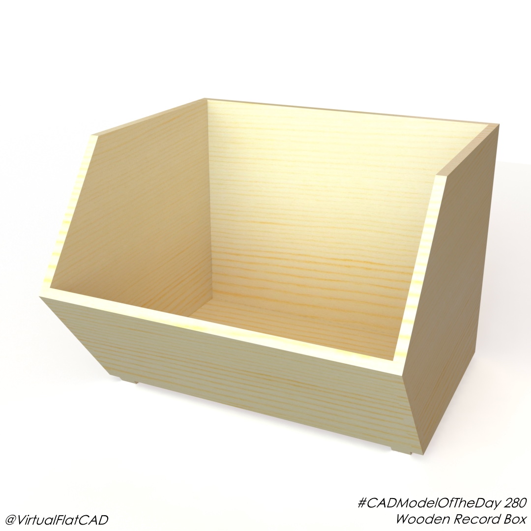 VirtualFlatCAD's tweet photo. Just a simple wooden box that we found out holds vinyl records pretty well! Modeled it just in case I wanted to make another one. #CADModelOfTheDay 280
.
.
#cad #3d #3dmodeling #solidworks #render #rendering #photoview360 #woodworking #everyday https://t.co/kriOXgwhdS