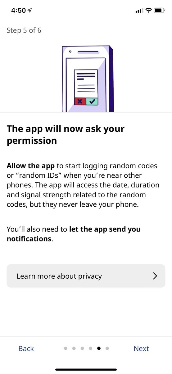 3/ It's such a caring and lovely flow. Here it is letting you know it's about to ask for that single permission it needs – to access the Google/Apple API.