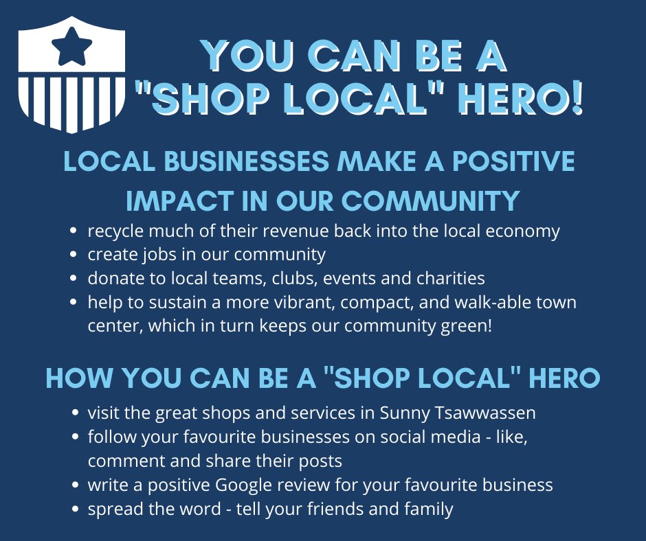 Tsawwassen BIA ☀️ (@sunnytsawwassen) on Twitter photo Did you know that for every $100 spent with a local business, $46 is recirculated back into the local economy? By supporting our local shops & services you can be a “Shop Local” Hero. Thank you for your ongoing supporting of our local business in <a href="/SunnyTsawwassen/">Tsawwassen BIA ☀️</a>
#buylocaldelta Did you know that for every $100 spent with a local business, $46 is recirculated back into the local economy? By supporting our local shops & services you can be a “Shop Local” Hero. Thank you for your ongoing supporting of our local business in <a href="/SunnyTsawwassen/">Tsawwassen BIA ☀️</a>
#buylocaldelta