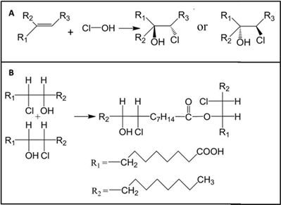 4/ HOCl reacts with unsaturated (C=C containing) organic compounds to produce chlorohydrins and reactive oxygen species, including free radicals. Some chlorohydrins are highly toxic. Chlorohydrins can react with each other to form dimers (as an ester).  https://pubs.acs.org/doi/10.1021/acs.est.8b04248