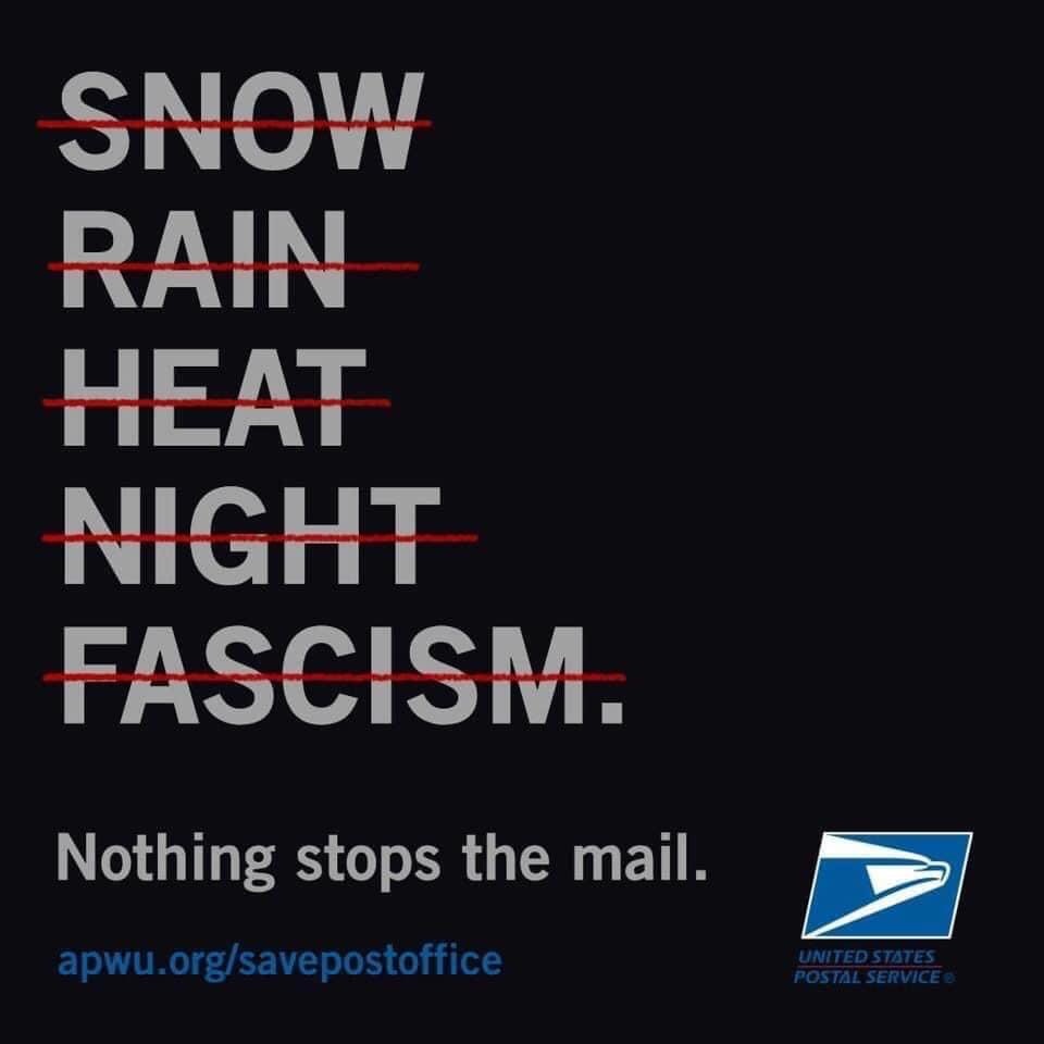 boundlessj's tweet image. Hail &amp;amp; Heil can’t stop the mail!! #DEMOCRACYNOW #VOTE #USPSsabotage