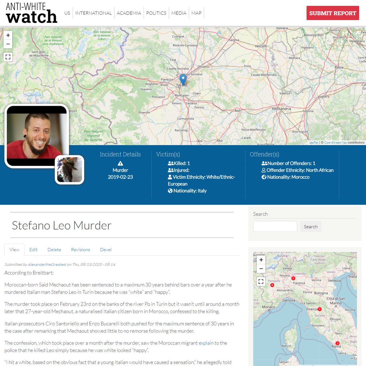 AntiWhiteWatch1's tweet photo. Stefano Leo Murder: "Moroccan-born Said Mechaout has been sentenced to a maximum 30 years behind bars over a year after he murdered Italian man Stefano Leo in Turin because he was “white” and “happy”. #RemigrationIsDecolonization 
-AlexanderTheGreatest
https://t.co/XNr1V0YI77 https://t.co/BLTLBLK6xQ
