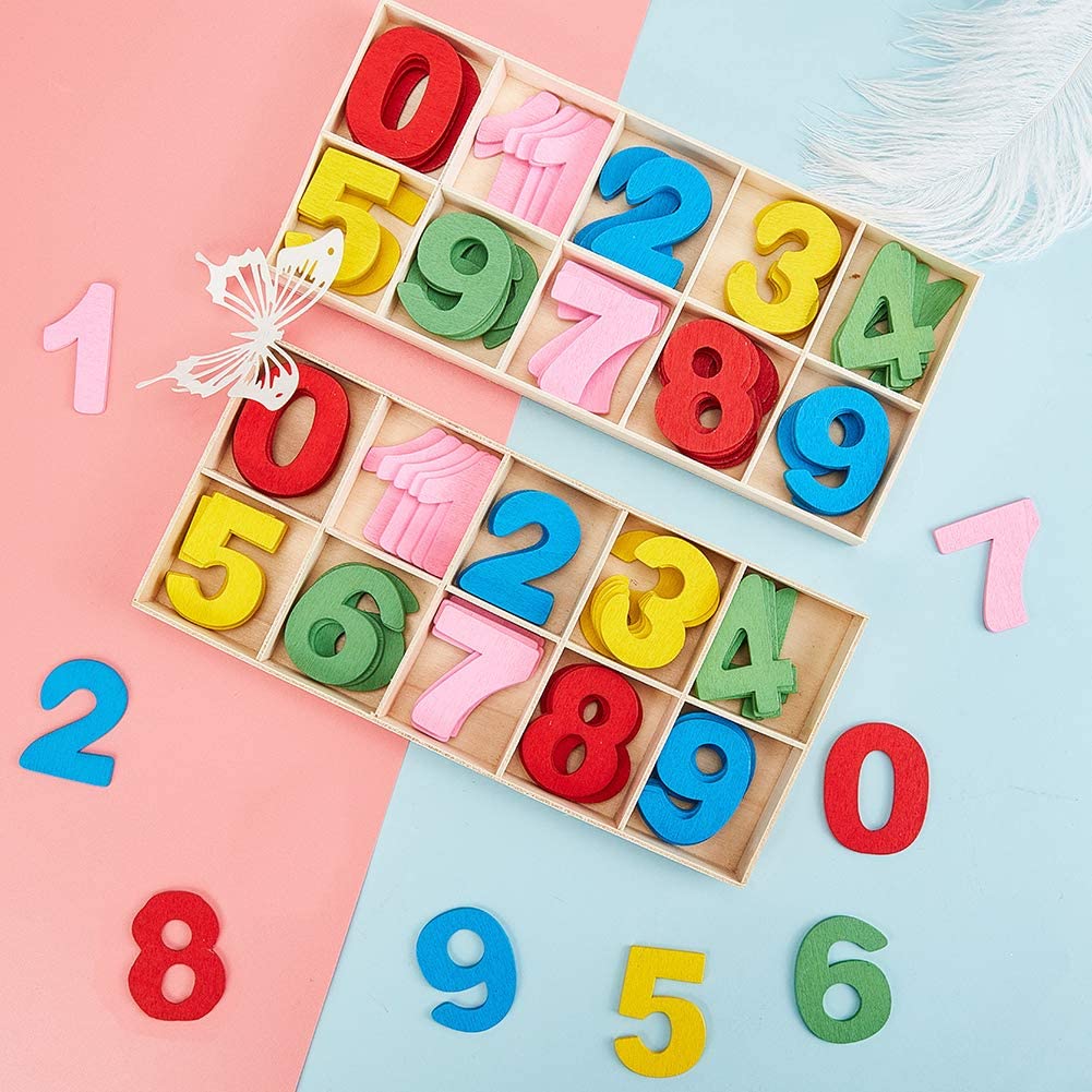 #Beebeecraft 60 pcs #WoodenNumbers, 1~9 Colorful Craft Numbers with #Storage Tray for Crafting Class, Mixed Colors