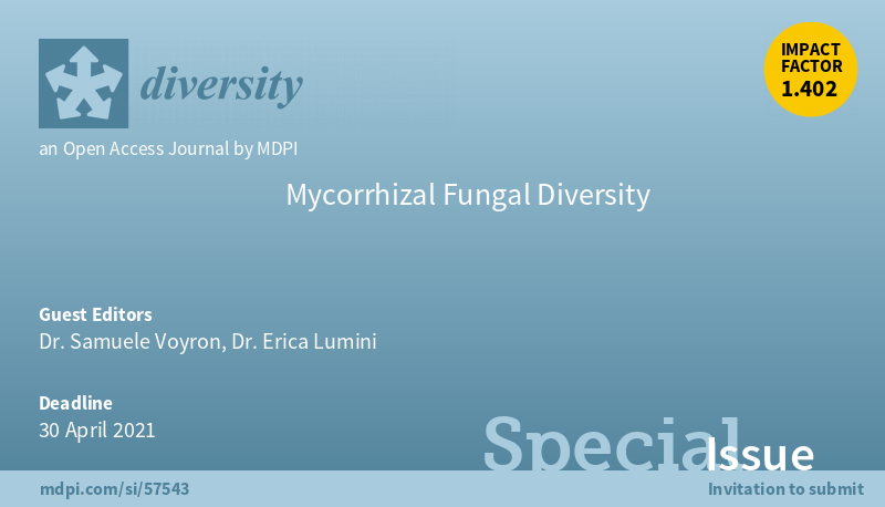 #CallforPaper Submit to Special Issue #Mycorrhizal #Fungal #Diversity, edited by Dr. Samuele Voyron and Dr. Erica Lumini
mdpi.com/journal/divers…
Submission Deadline: 30 April 2021
#ClimateChange
#FungalBiodiversity
#Ecosystems
#Agroforestry
#AnthropicEnvironment