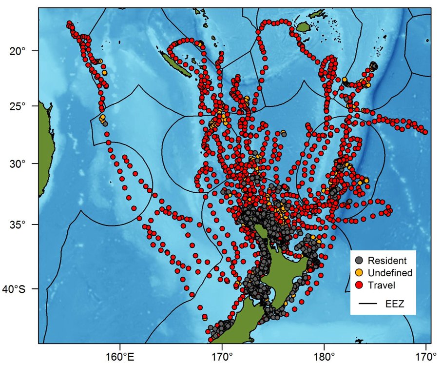 Want to see some jawsome  @niwa_nz  #sharkscience?  https://niwa.co.nz/fisheries/research-projects/shortfin-mako-sharksThe picture depicts mako  #shark tracks with daily time steps showing locations defined as Resident & Travel (some Travel locations near the  #NewZealand coast are obscured by Resident locations).  #SharkWeek