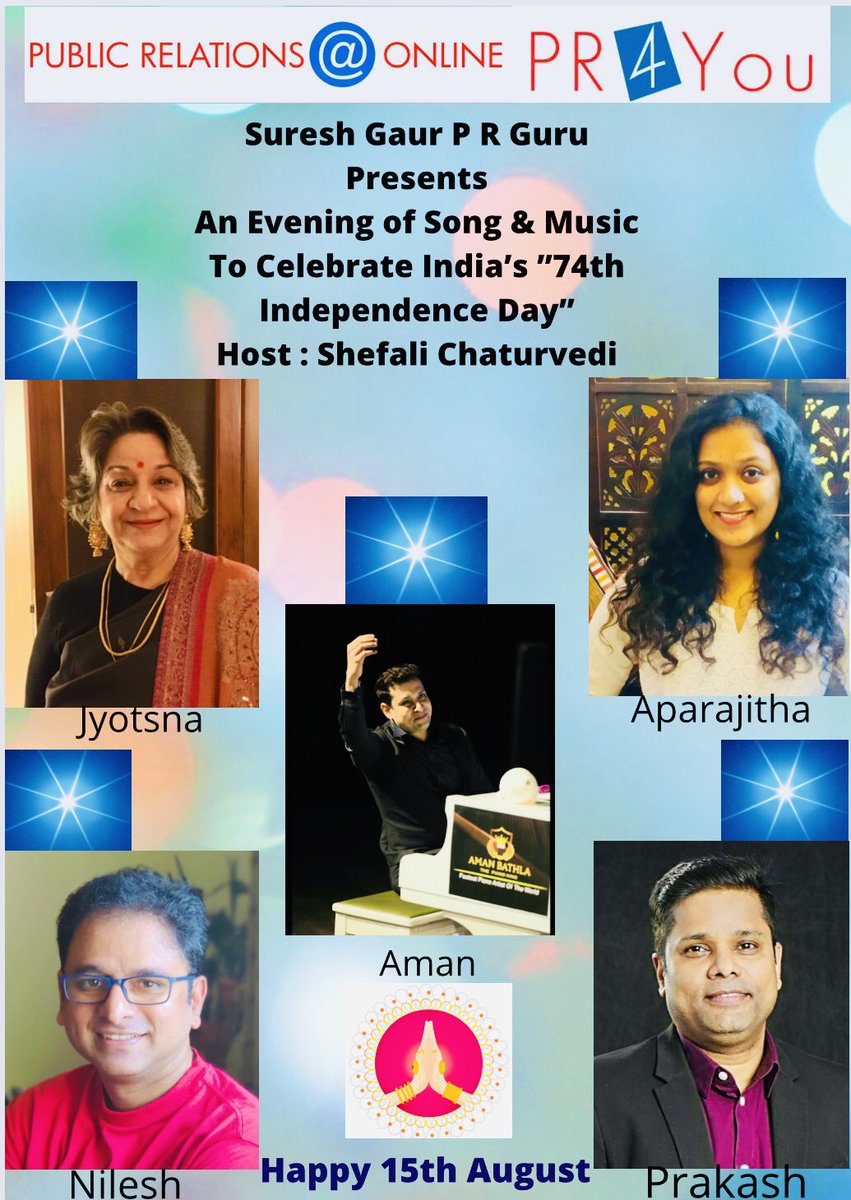 sureshgaur56's tweet photo. Good Morning Dear Tweeps 🙋🏻‍♂️
Happy to present #Episode4 of 
#FBLiveSeries  #TwentyTwenty
With #StarSpeaker 
Ms.Shefali Chaturvedi
On #Saturday #August15 #6PM On #FBGroupPage👇🏼
#PR4You &amp; #PublicRelationsOnline 
Followed by an evening of songs &amp; music with Ms. Shefali as #Host🙏🏼 https://t.co/hQdCwqyZM3