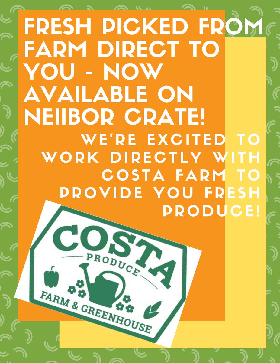 We are so excited to announce that we've partnered with Costa Farm - a 3rd generation farm run by Ron &amp; Karin in Grant MN - to provide fresh produce on Neiibor Crate!

Find your local veggies here: neiiborcrate.com/pages/seller-p…