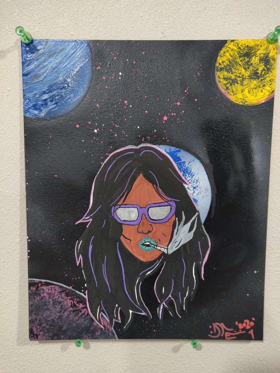 Start to finished piece, 8x10 mix media board. Spray paint, and paint pens. #ArtistOnTwitter #Art #AZArtist #spraypaint #paintpen #Posca #artist #spraypaintart #space #galaxy #forsale