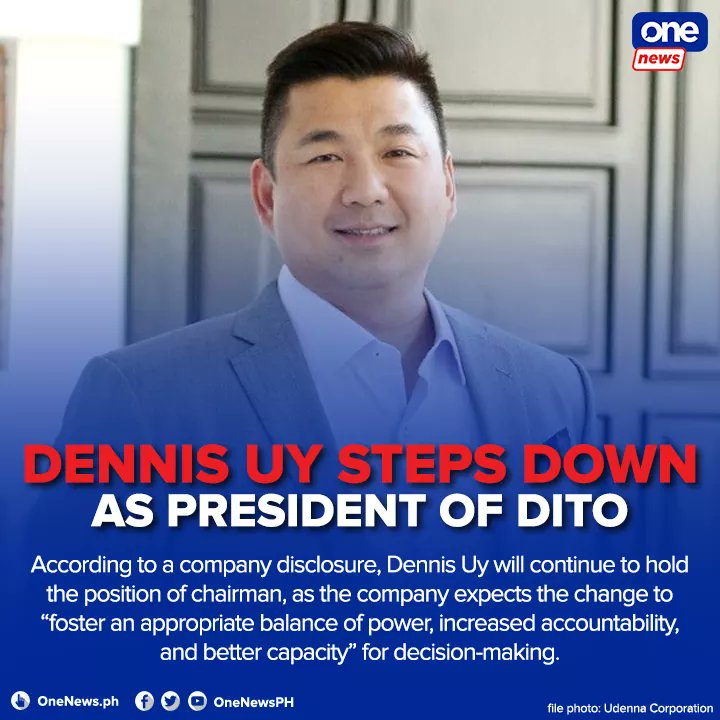 One News Ph On Twitter Just In Davao Based Tycoon Dennis Uy Resigns As President Of Dito Cme Holdings Corp Ernesto Alberto Has Been Appointed As New President Replacing Uy Https T Co Rjjwamsb6f