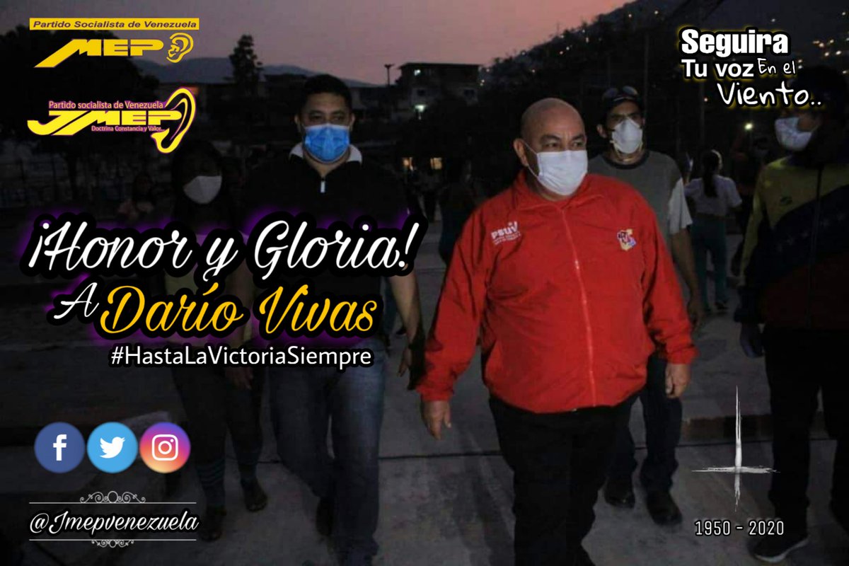 jmepvenezuela's tweet photo. Ante la triste partida del Compatriota Darío Vivas, dirigente de gran Capacidad, Fuerza, Lealtad, Constancia, entrega y ejemplo en nuestra revolución, desde el #MEP y la #JMEP, enviamos  nuestras condolencias a familiares, amigos y camaradas de lucha.
#HastaLaVictoriaSiempreDarío https://t.co/FRK8JgdjSA