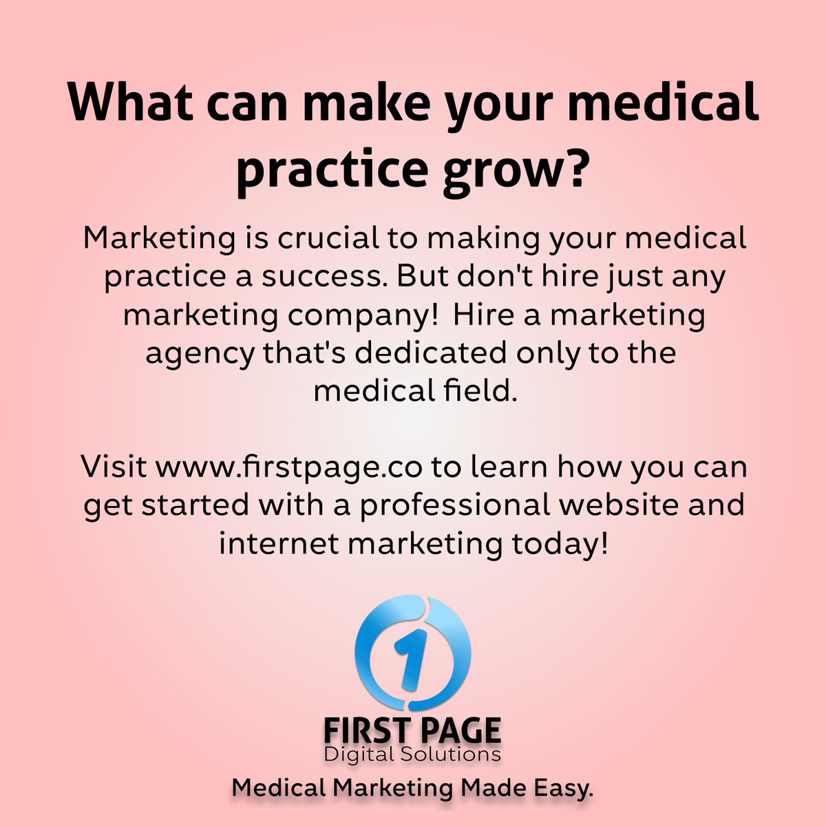 FirstPageDigit1's tweet image. What can make your medical practice grow?
Visit firstpage.co to learn more about growing your practice.
#medical #doctors #physicians #dentists #cosmeticmedicine #cosmeticdoctors #orthopedics #orthopaedics #orthodontists #dental #medicine #health