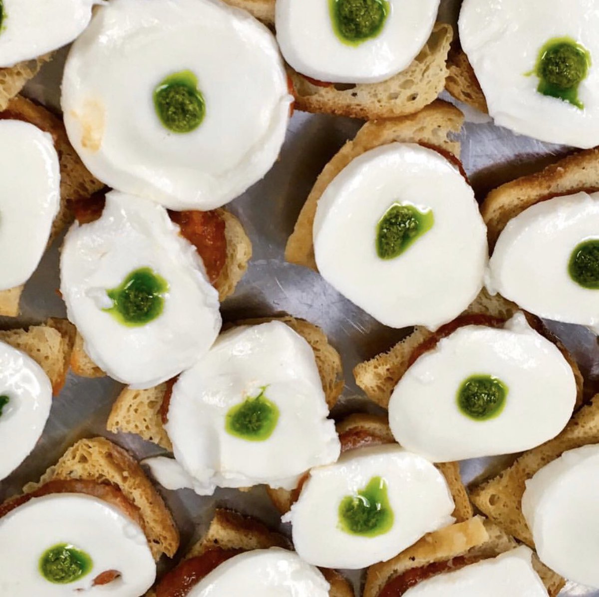 Our party favors are pretty darn adorable ... and delicious! #mozzarella #tomato. #pesto #fialafood