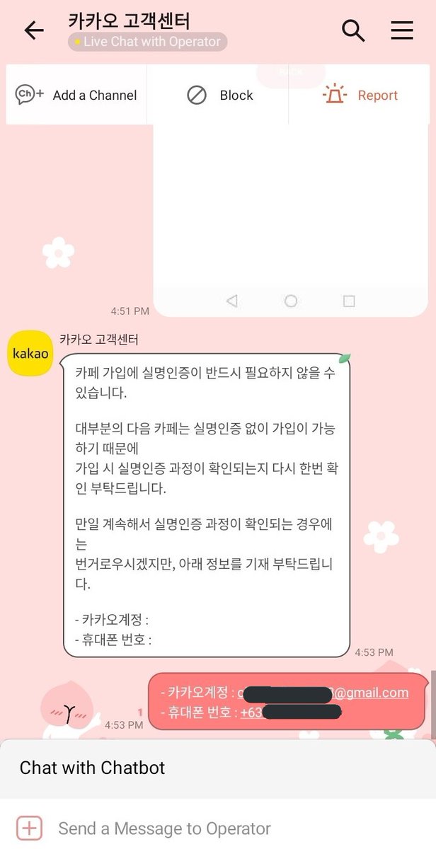 After you forward it to the operator, you must receive this message from them, asking you to give your email address used in Kakao and your phone number linked in Kakao.