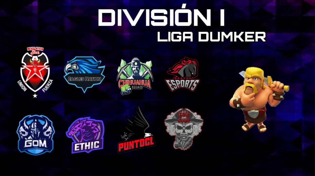 Liga Dumker (@ldumker) on Twitter photo División 1 - Liga Dumker 🎖
<a href="/_RevelationStar/">Revelation Star</a>
@EvilSouls4
@GoMHND
@Eagles_NGG
@EthicTeam_
<a href="/EsportsBravos/">Bravos Esports</a>
<a href="/PuntocL_topCR/">PᴜɴᴛᴏᴄL 𝓸𝓯𝓲𝓬𝓲𝓪𝓵 🇨🇱</a>
<a href="/ClanChihuahua/">FAMILIA CHIHUAHUA</a> División 1 - Liga Dumker 🎖
<a href="/_RevelationStar/">Revelation Star</a>
@EvilSouls4
@GoMHND
@Eagles_NGG
@EthicTeam_
<a href="/EsportsBravos/">Bravos Esports</a>
<a href="/PuntocL_topCR/">PᴜɴᴛᴏᴄL 𝓸𝓯𝓲𝓬𝓲𝓪𝓵 🇨🇱</a>
<a href="/ClanChihuahua/">FAMILIA CHIHUAHUA</a>