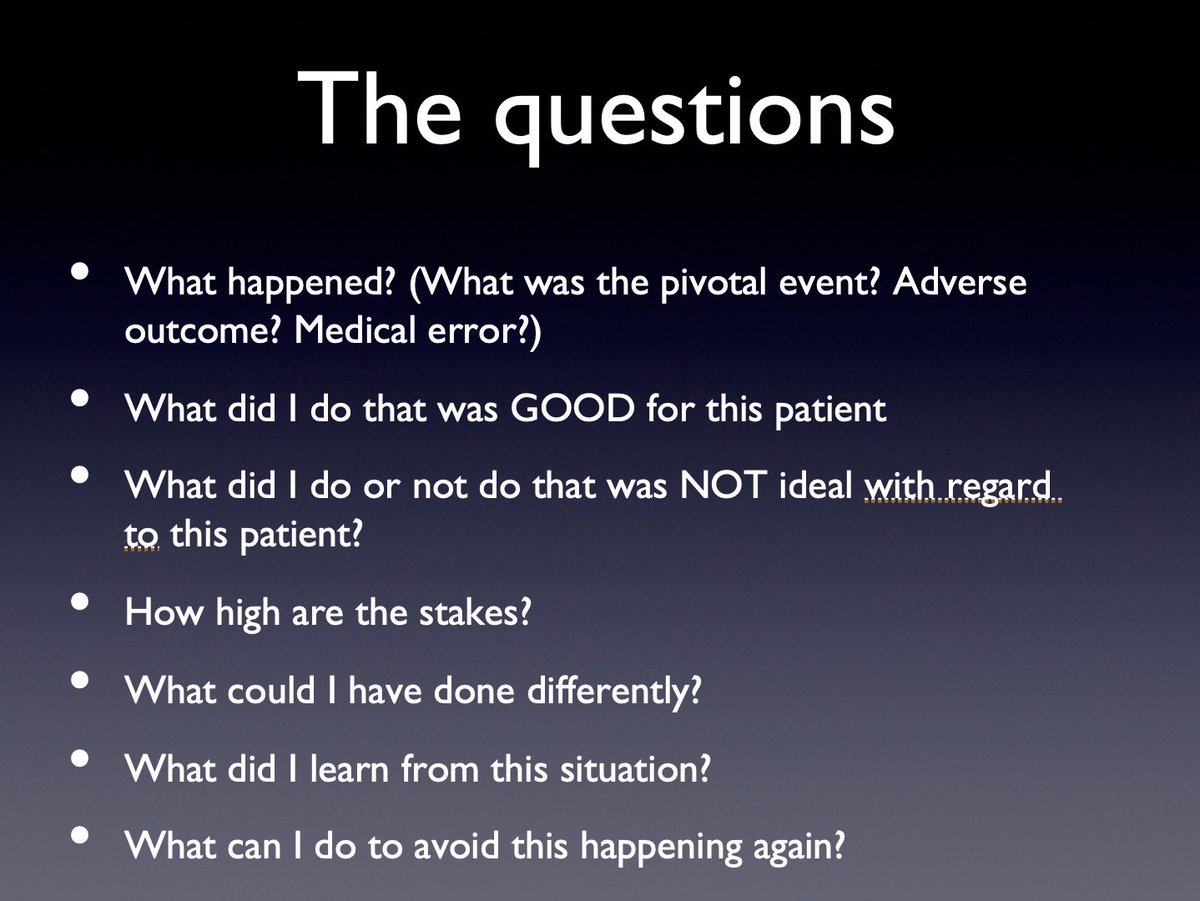 13/And so. Here are the questions I use to debrief with my teams. And also with myself. They allow a specific unpacking. And it helps me because it allows us to explore our individual roles in the adverse event. We share our answers out loud (unless someone is too upset.)